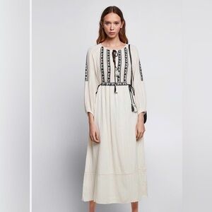 Zara Cream and Black Maxi Dress embroidered size S